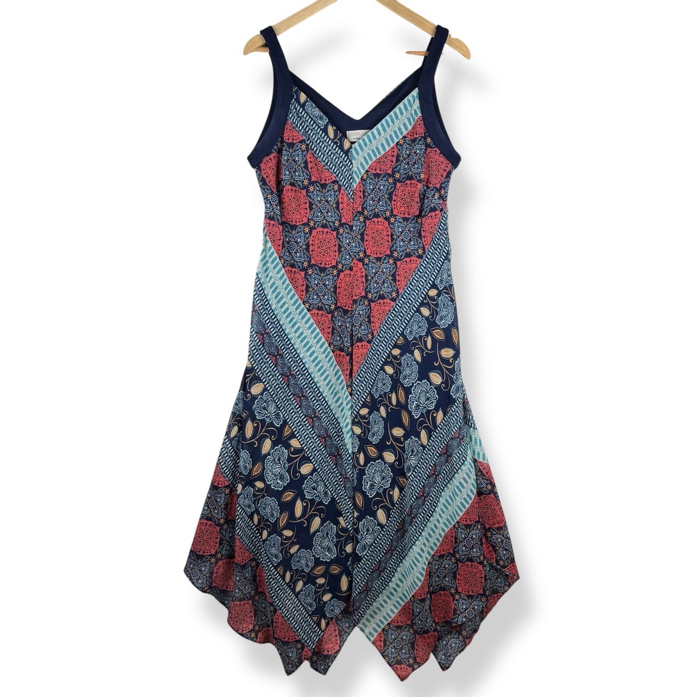 Womens Size 10 Maxi Dress‎ Boho Mixed Print Handkerchief Hem Artsy Paisley Flowy
